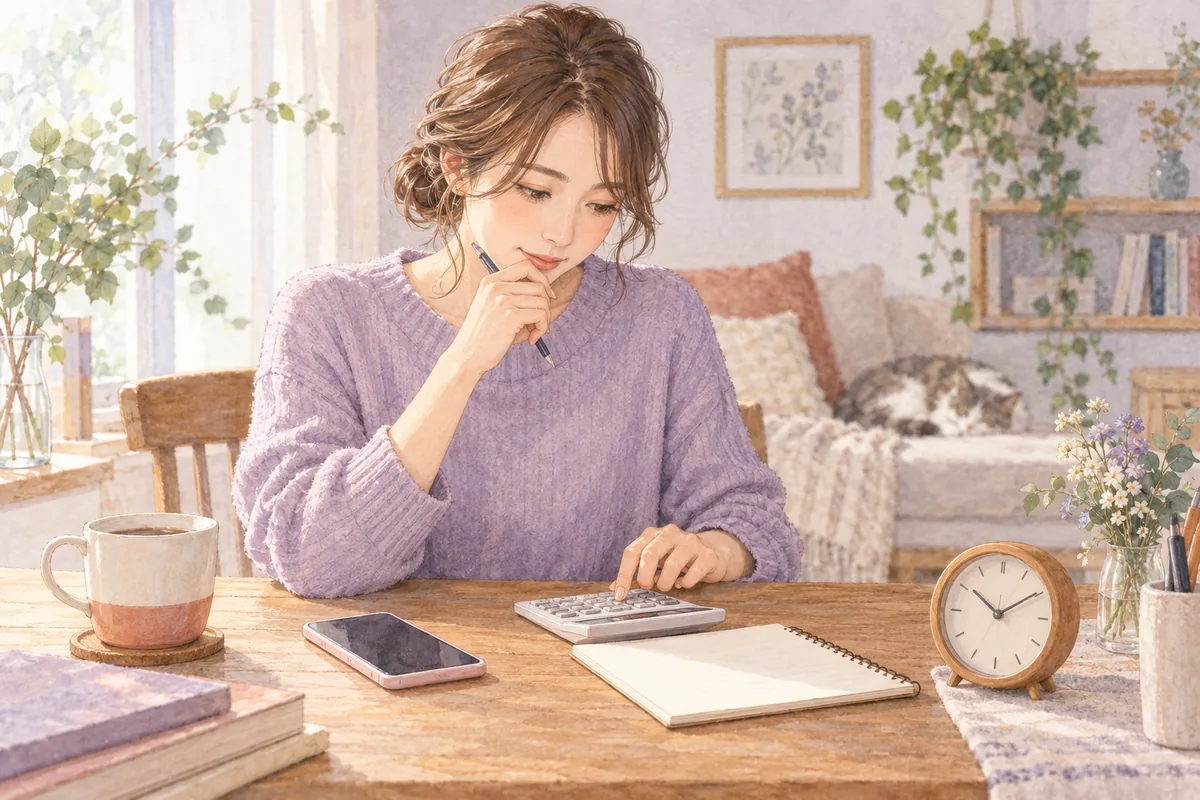 時計と電卓で電話相談の時間と費用を確認するイメージ