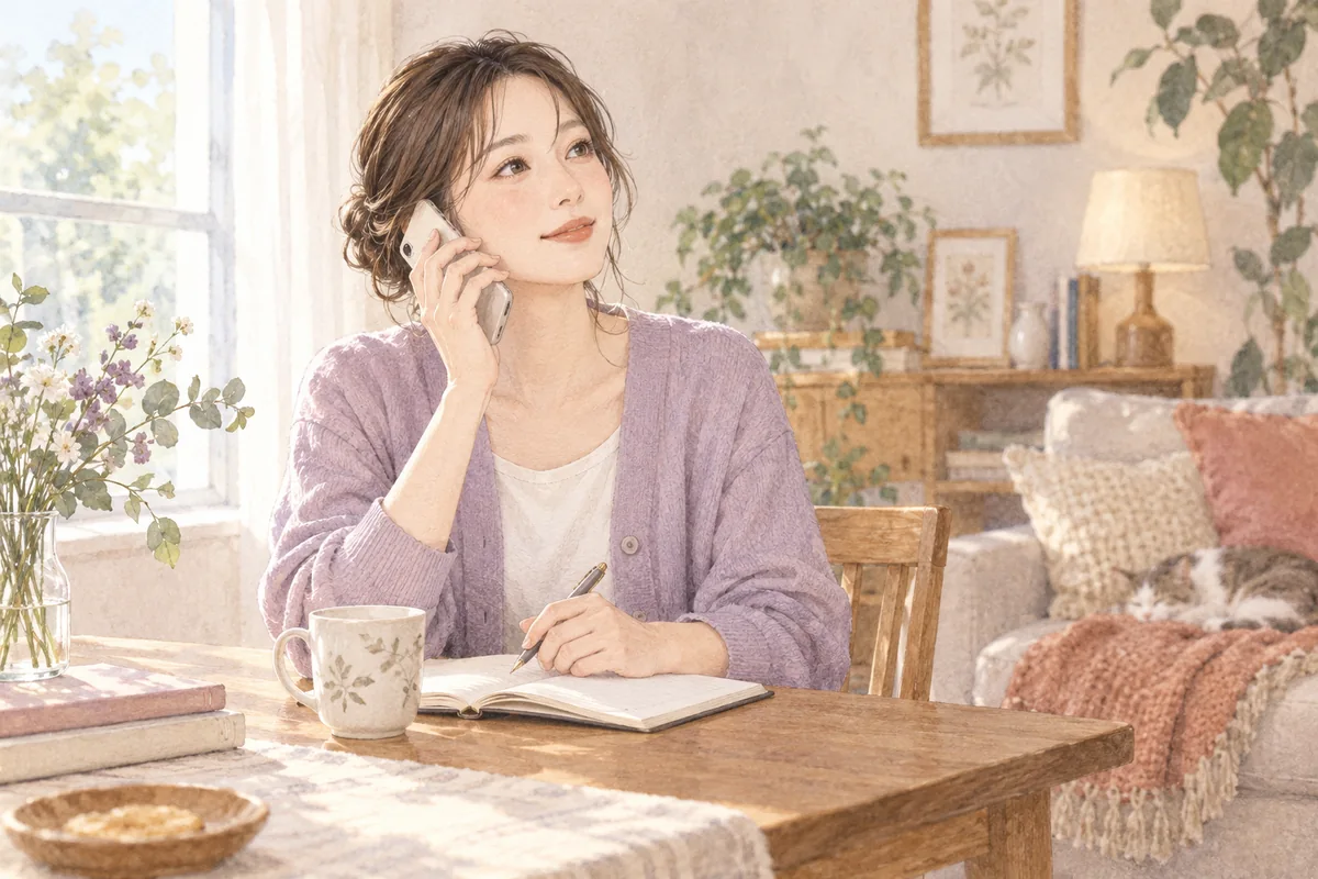 電話占いカリスで復縁相談する前に質問と予算を整理する女性