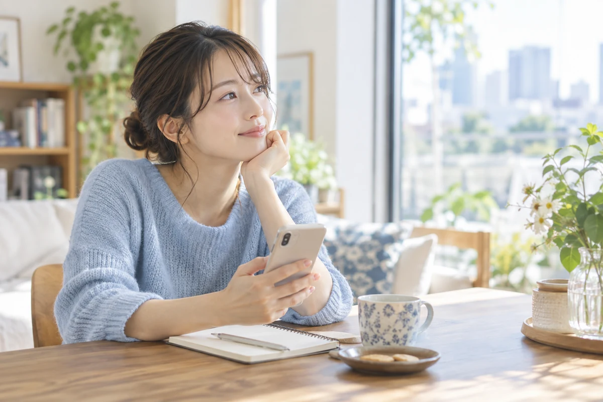 好きな相手へ気持ちを確かめる質問を考える女性