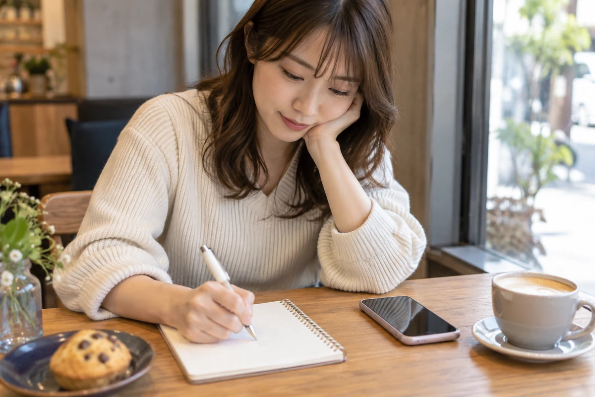 好きな人へ送る自然なLINEの質問を考える女性