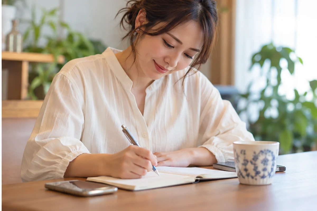 電話占いの後に助言と自分の行動を整理する女性