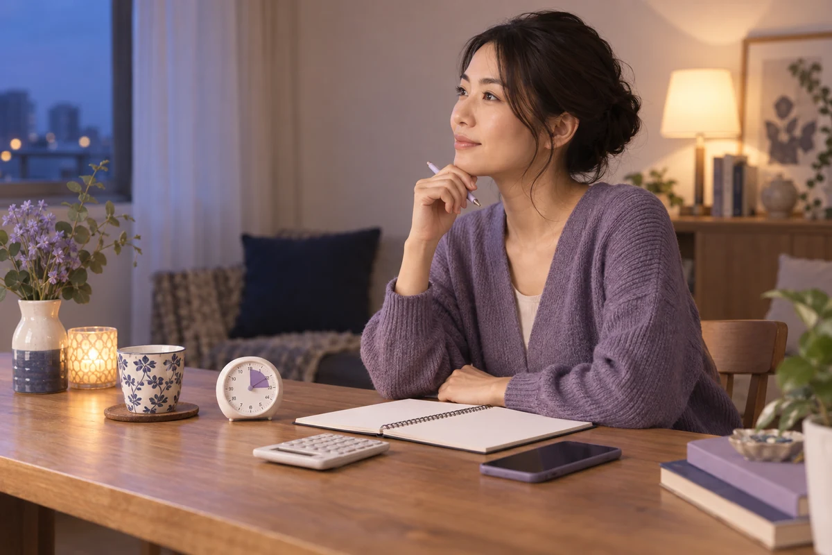 電話相談前に料金と質問を整理する成人女性