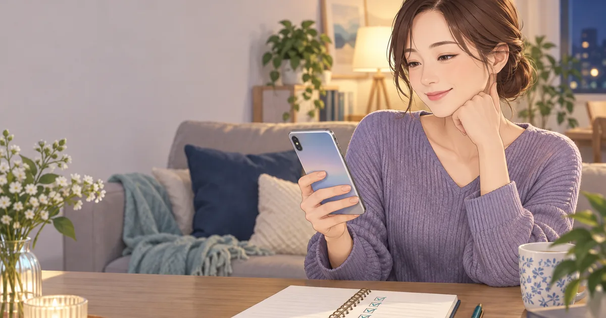 電話占いシエロの退会手続きをスマートフォンで確認する女性