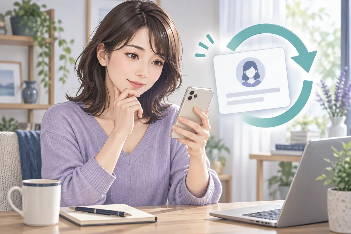 退会後に同じ登録情報でサービス再開方法を確認する女性