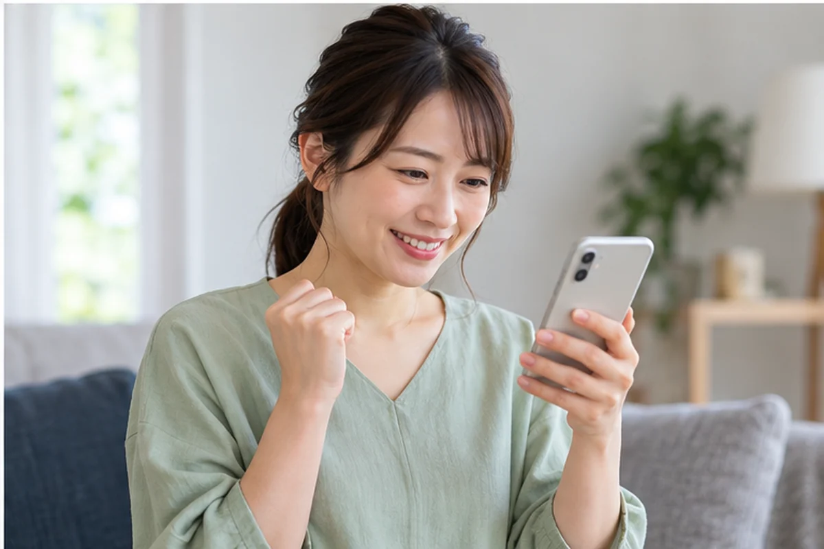 コメットへのログイン復旧後にアカウント情報を確認する女性