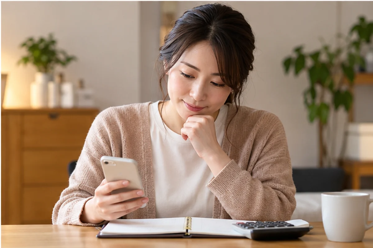 利用後に内容を整理する女性