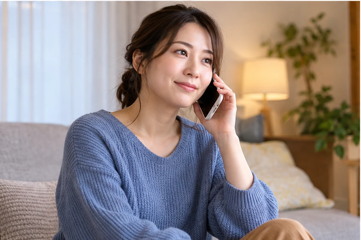 スマートフォンで利用条件を確認する女性