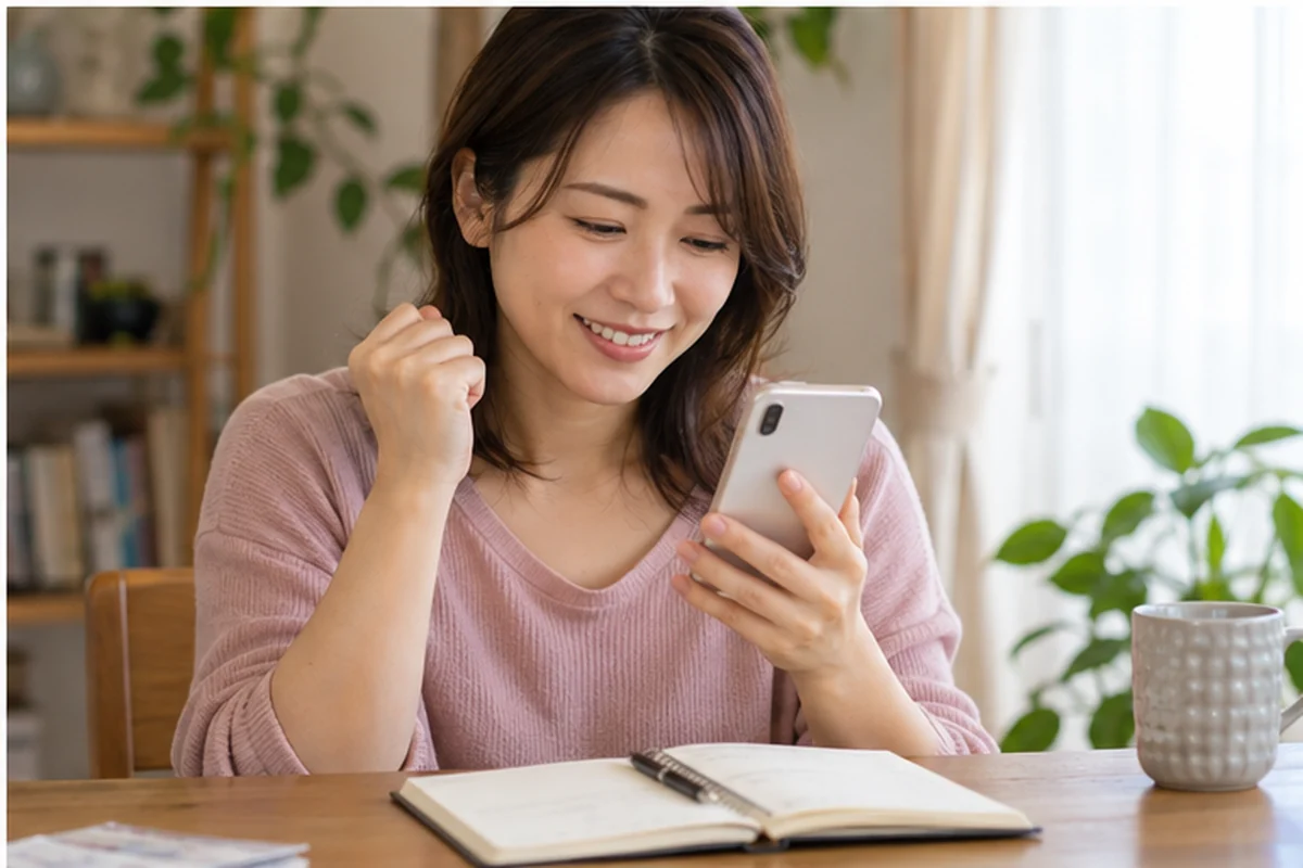退会完了通知と最終明細を確認する女性