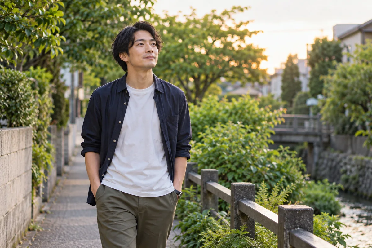 話し合いの前に散歩をして気持ちを落ち着ける男性
