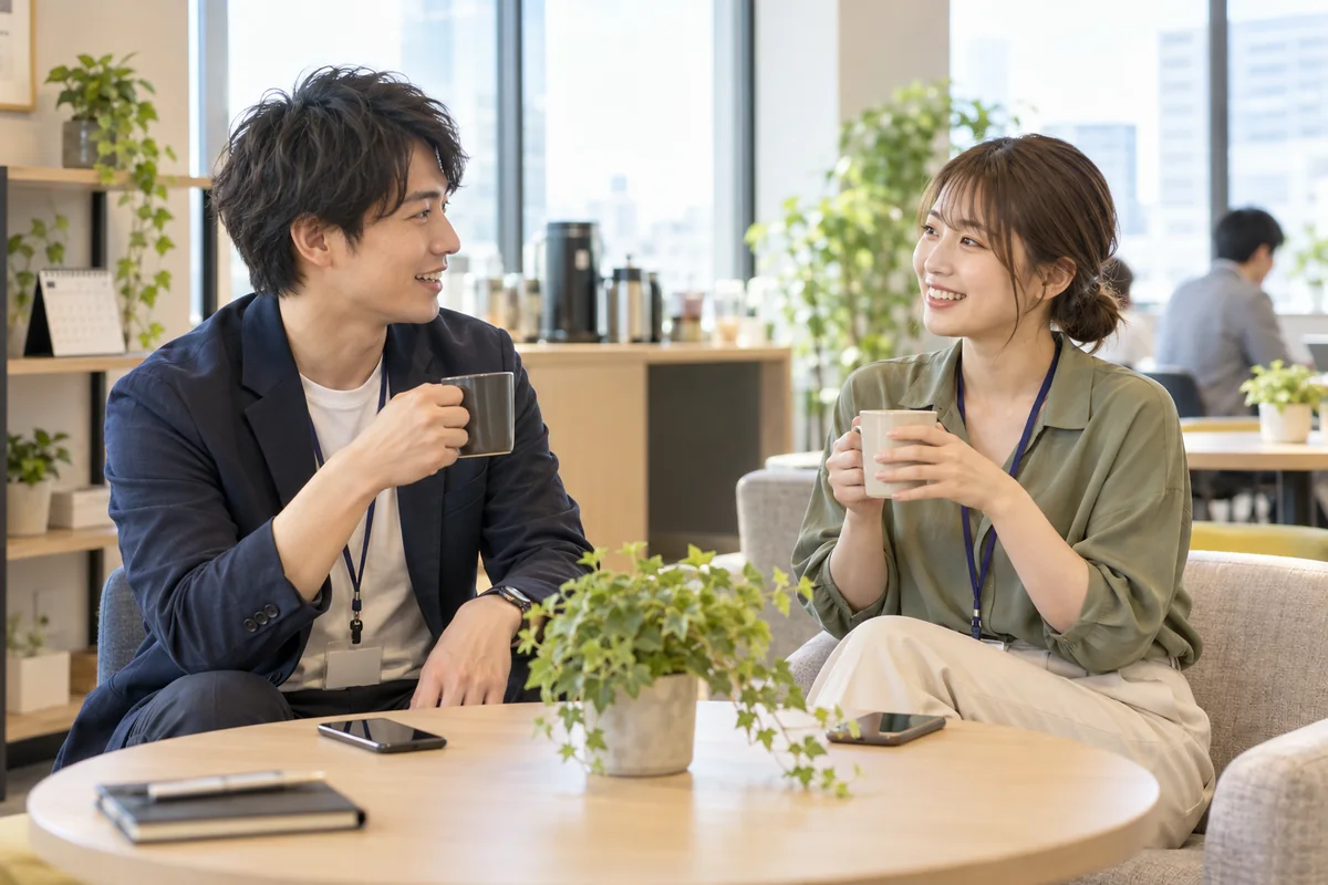 職場での複数の行動から相手の関心を考える男女