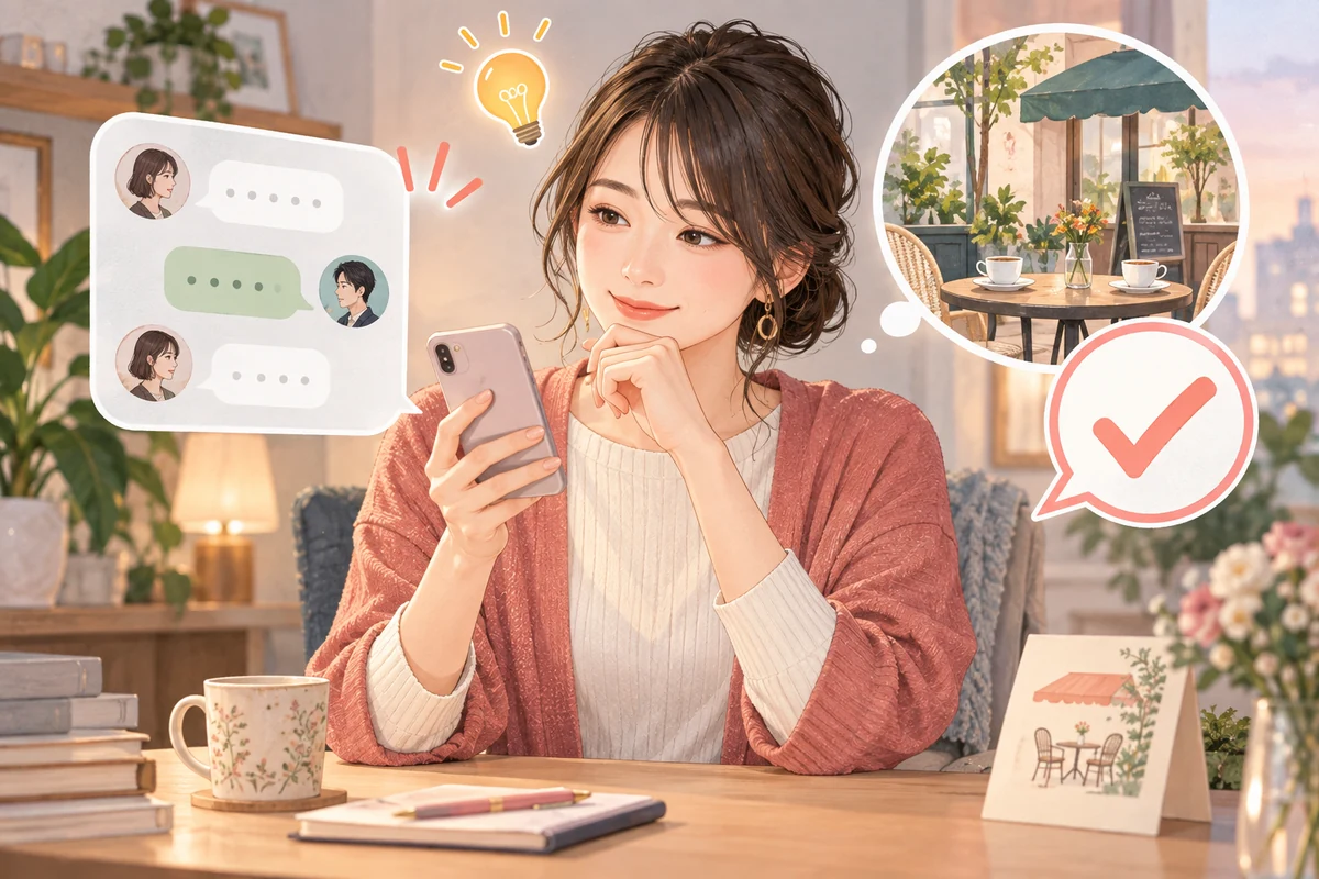 LINEで自然にデートへ誘う方法を考える女性