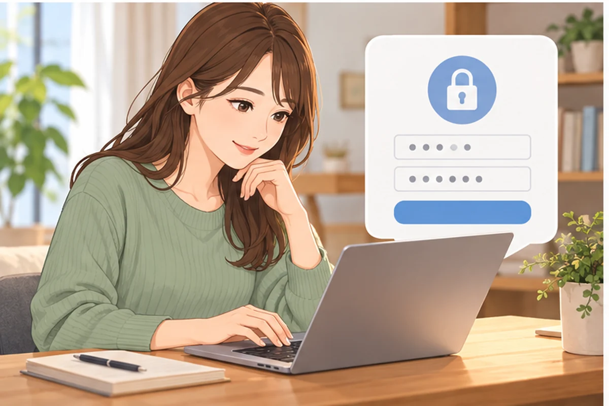 スマートフォンでログイン情報の案内メールを確認する女性
