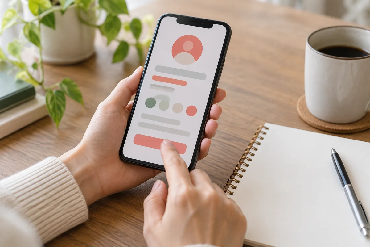 スマートフォンで電話相談のプロフィールと料金を確認するイメージ