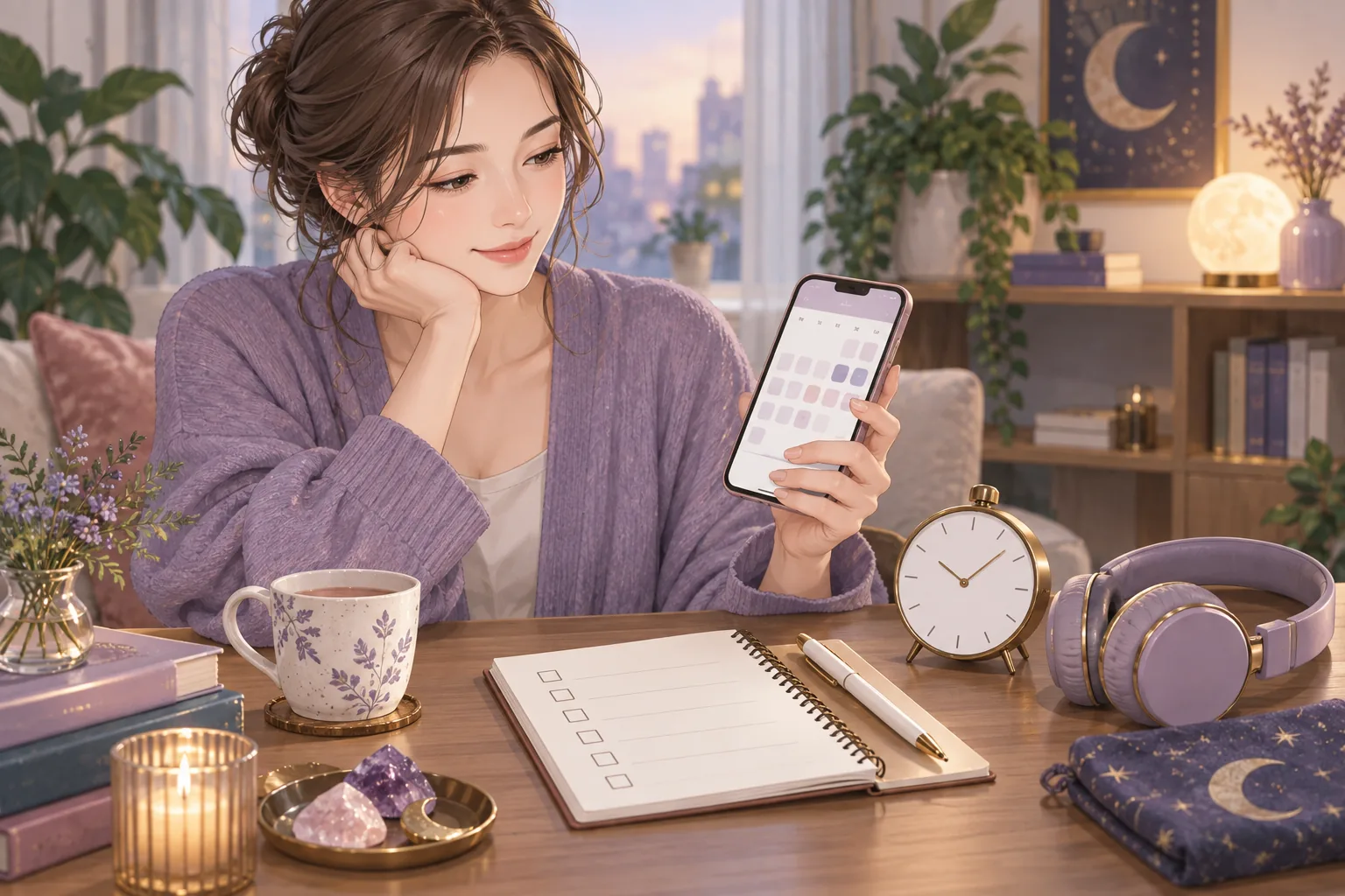 スマートフォンの予定表を見ながら電話相談を準備する女性のイメージ