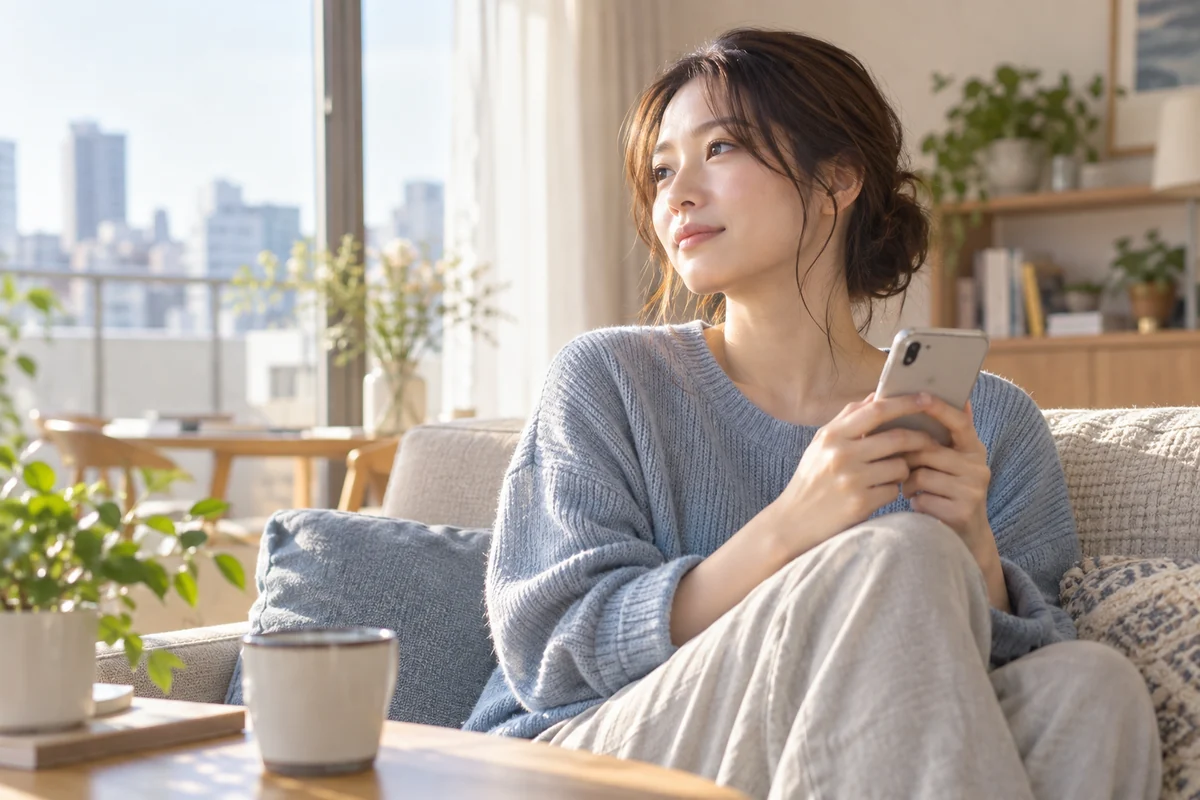 元恋人への連絡を送る前に落ち着いて考える女性