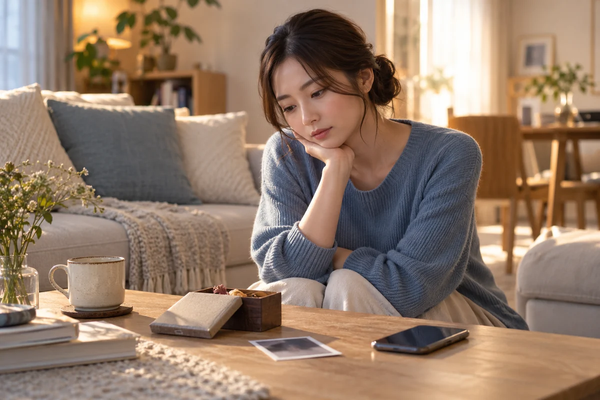 思い出の品を見て元恋人を思い出す女性