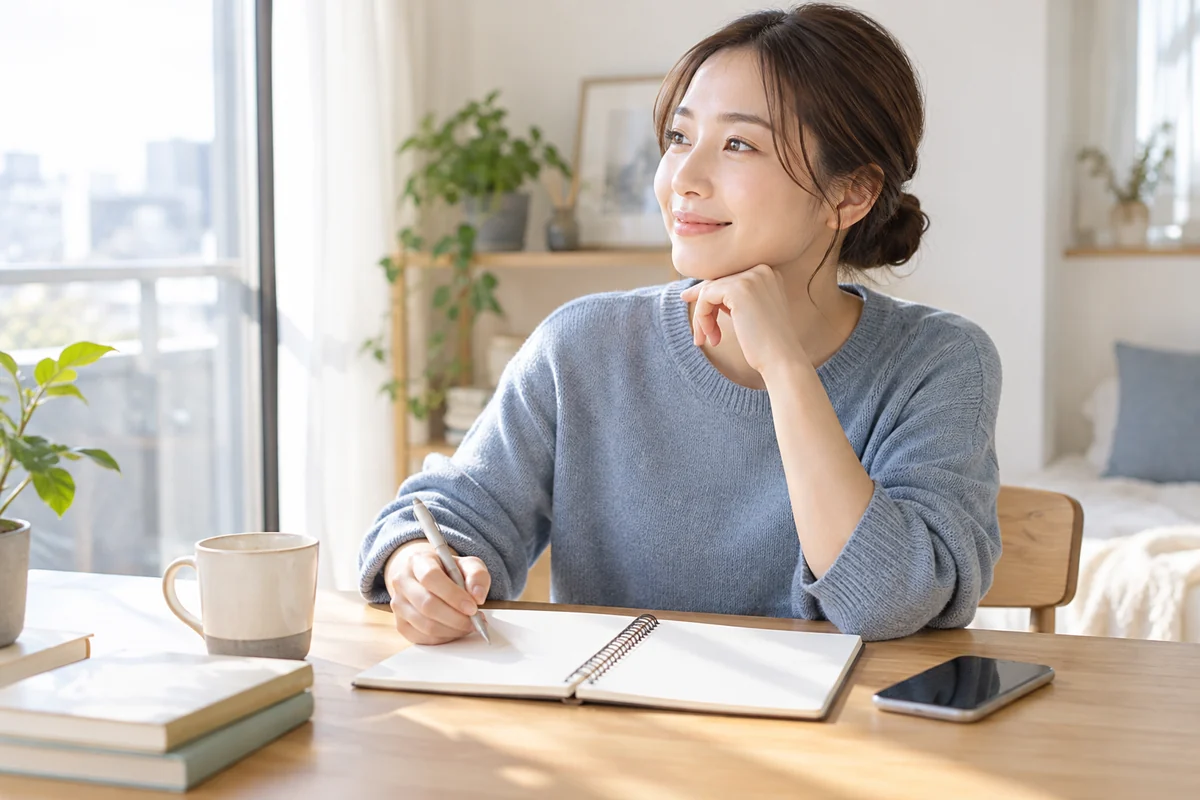 元恋人への連絡について質問と次の行動を整理する女性