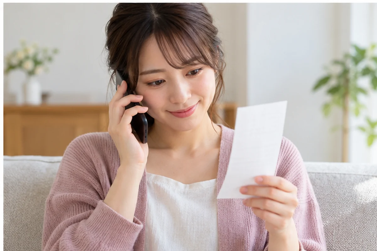 鑑定後に支払い記録を確認する女性