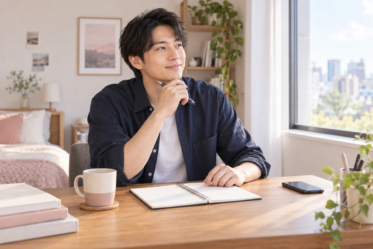 恋愛の疑問を整理し次の行動を決める男性