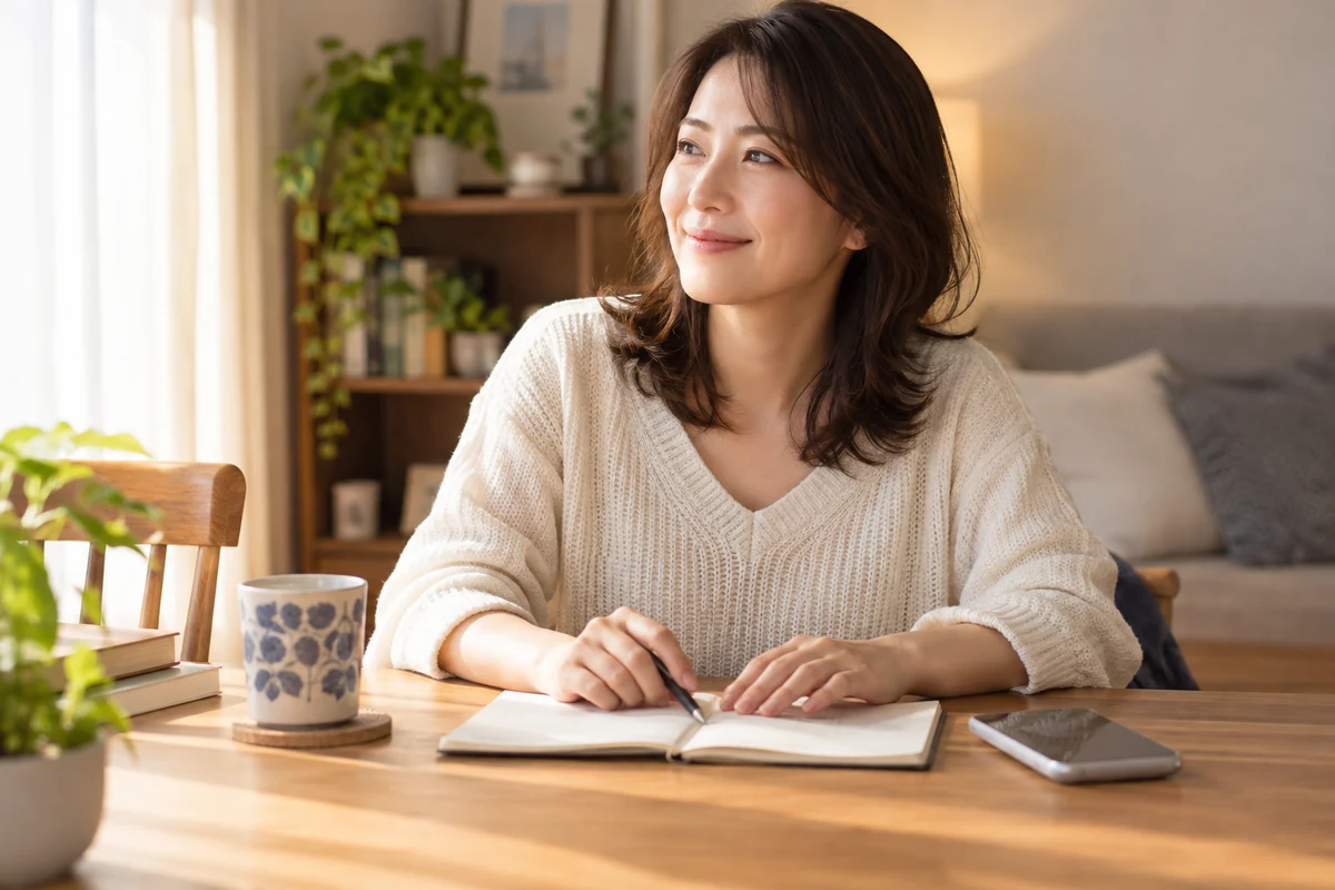 迦縁先生への相談を考えながらノートを開く女性
