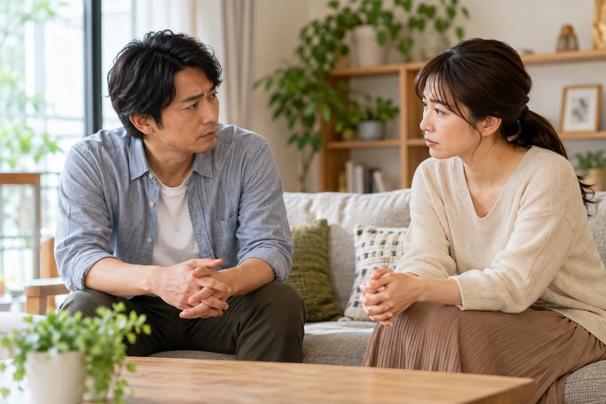 妻の浮気への不安と信頼について話す夫婦