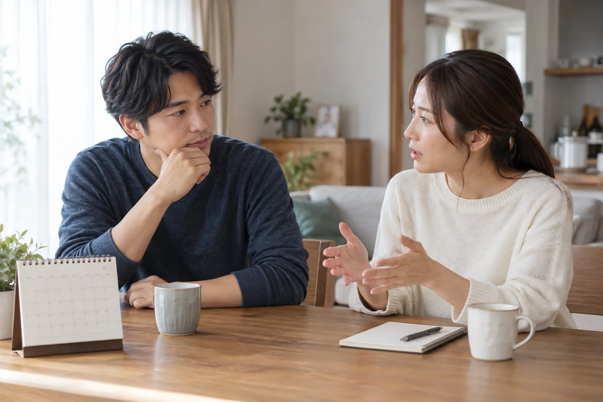 責任や約束について落ち着いて話し合う男女