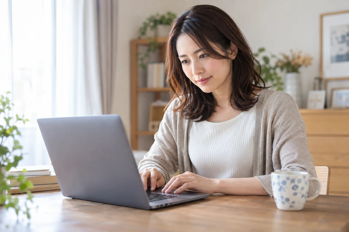 電話占いエトワールの相談先をパソコンで比較する女性