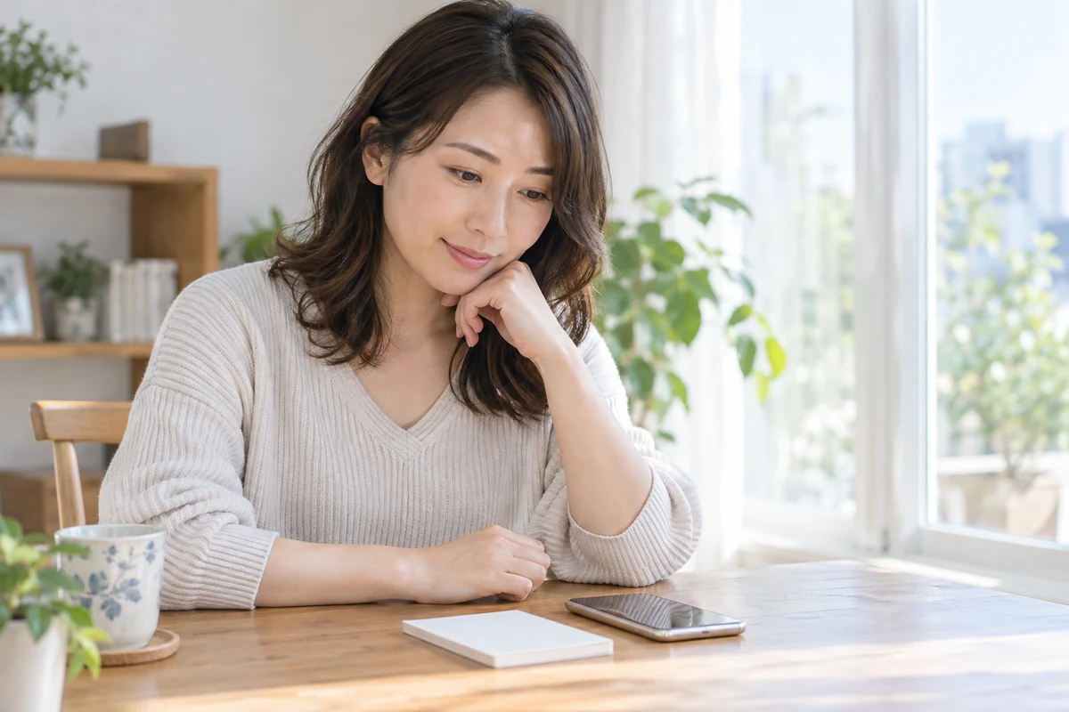 GPSアプリを使う前にスマートフォンとメモを確認する女性