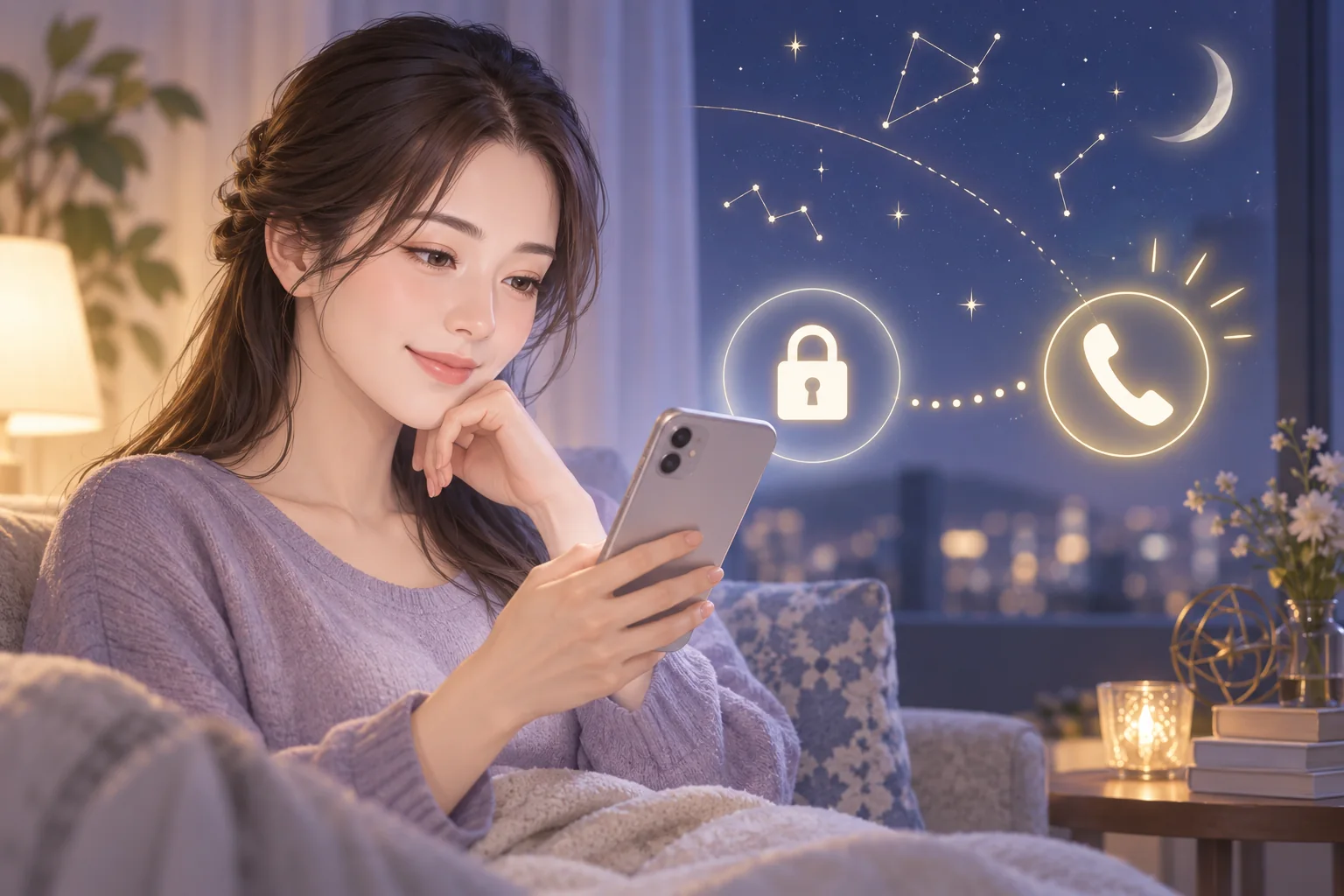 スマートフォンから電話占いへ安全にログインするイメージ