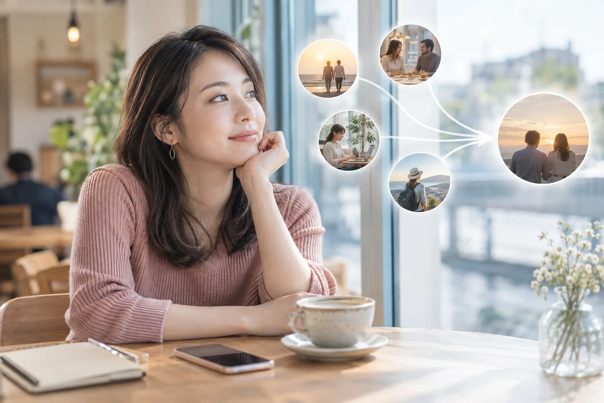 複数の出会いを整理して本命を選ぼうとする女性