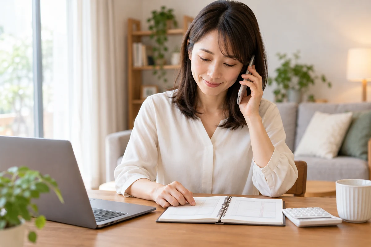 予定時間内に相談を終えて料金を確認する女性
