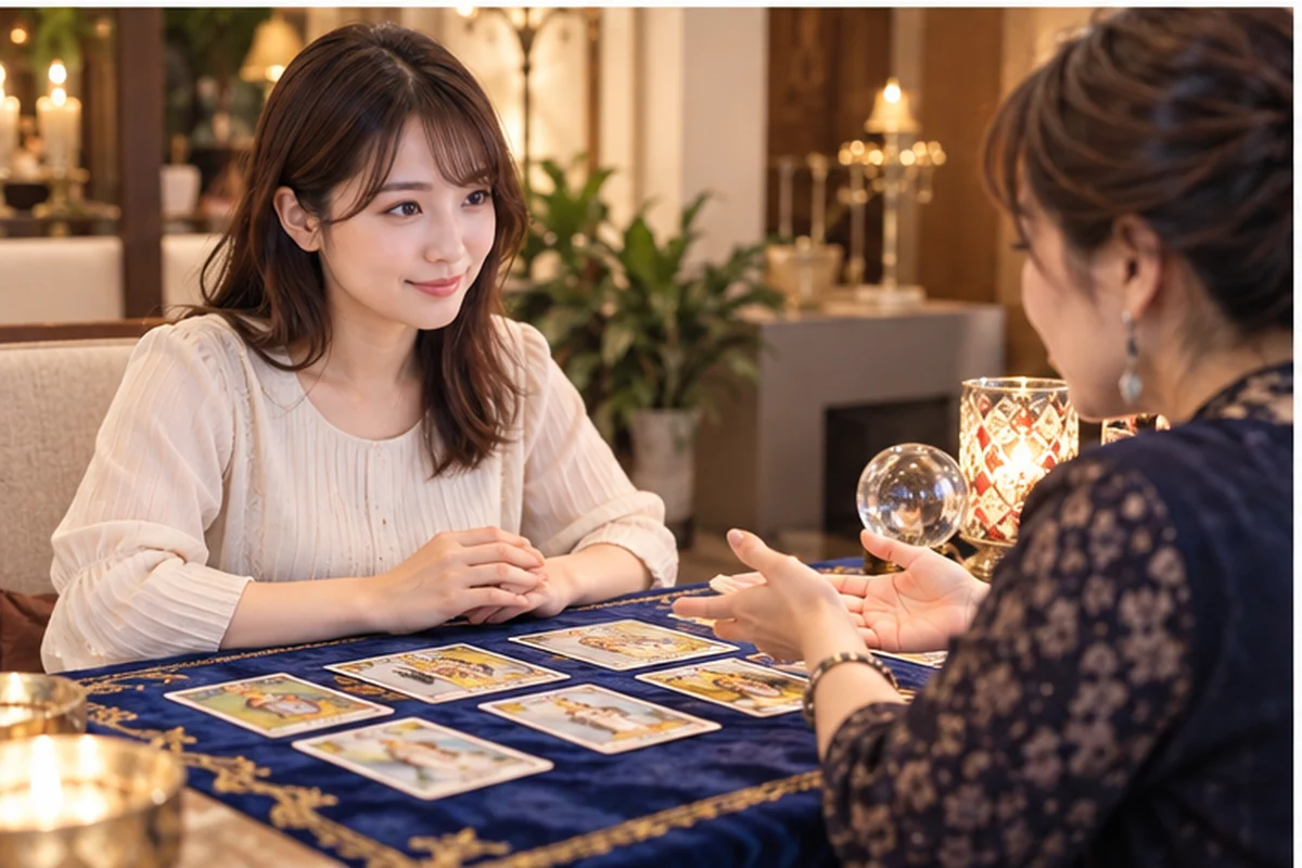 対面占いで相談する女性