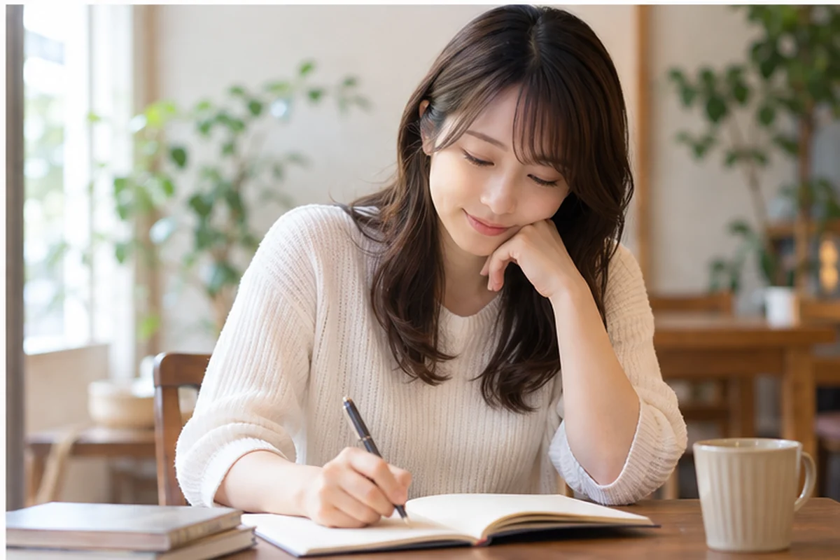 船橋の占い相談後にメモを整理する女性