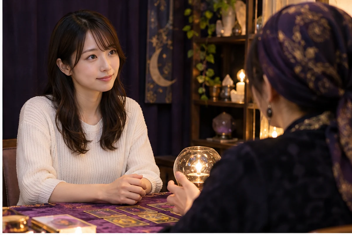 船橋駅前で占い館の場所を確認する女性