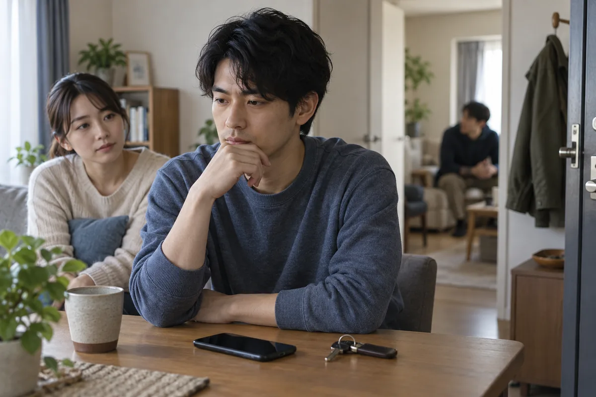 関係を続けるか距離を置くか一人で考える男性