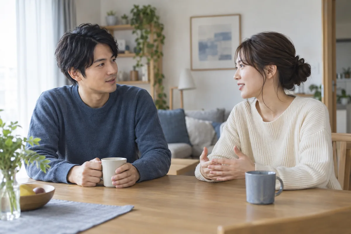 落ち着いた場所で事実と気持ちを伝え合うカップル