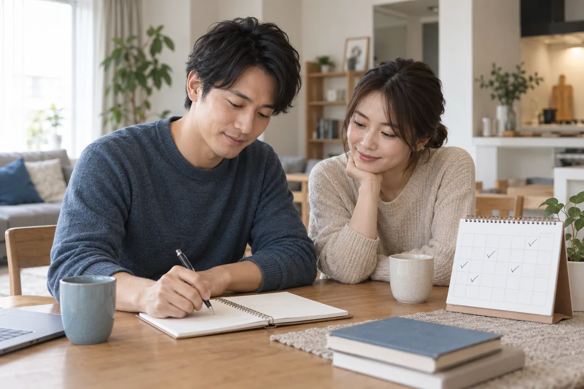 信頼を取り戻すための小さな約束を一緒に考えるカップル