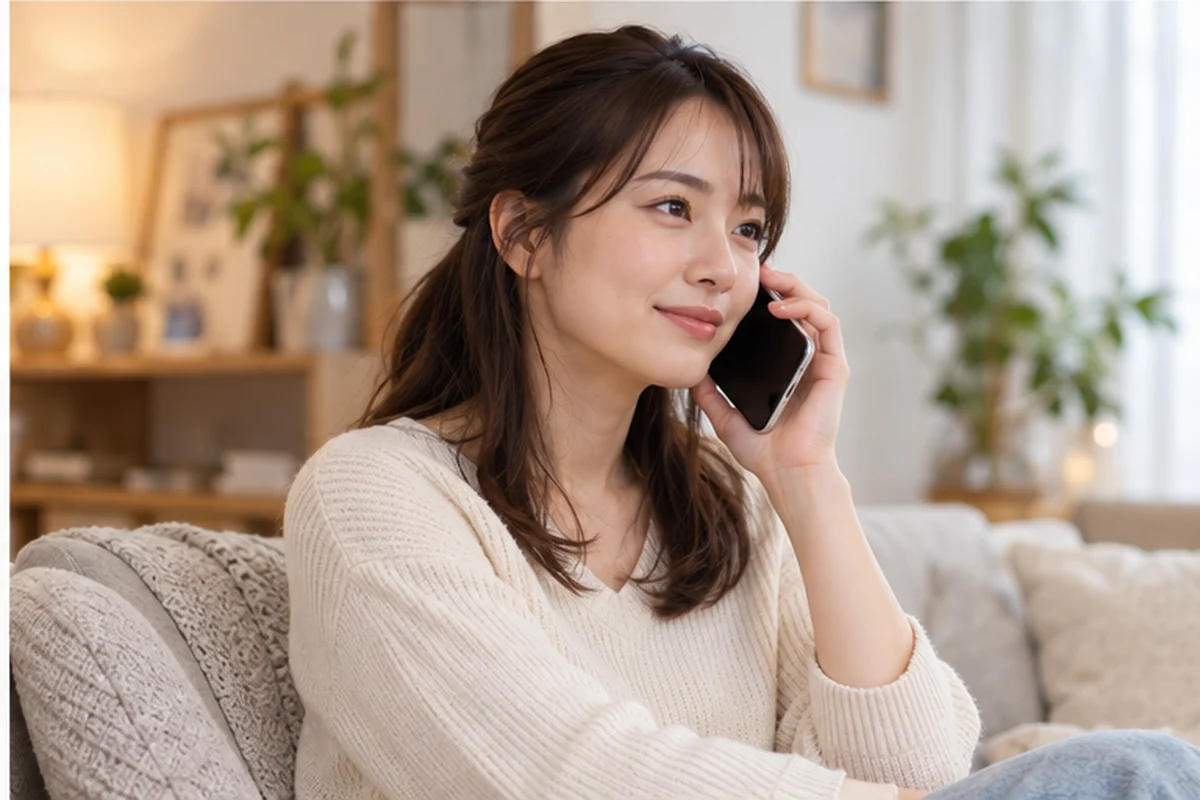 信頼できる相手へ落ち着いて電話する女性