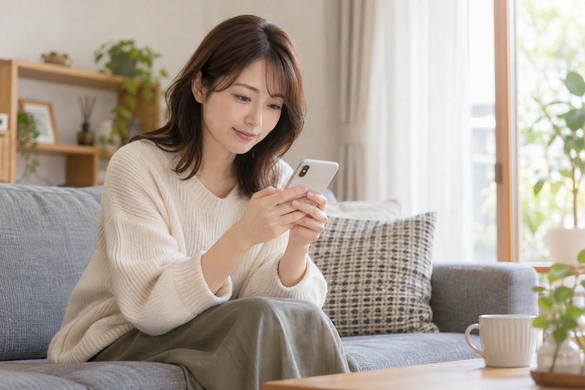 元彼の友達でいたいという連絡を読む女性