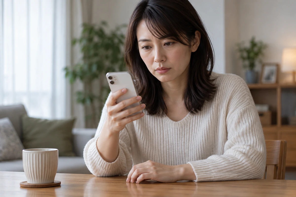既婚男性からの再連絡を慎重に確認する女性