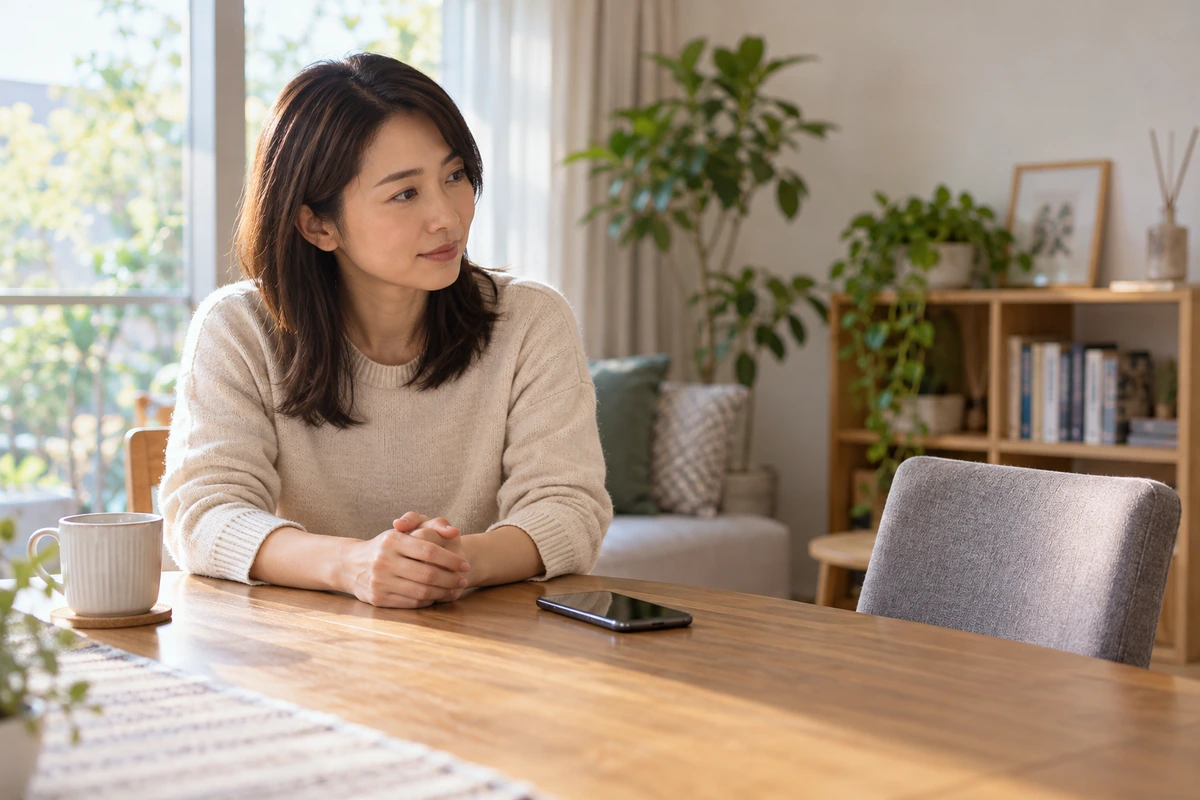 対面・電話・LINEの伝え方を考える女性