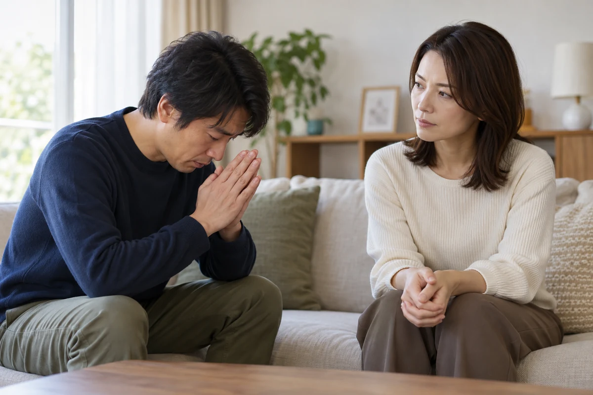 浮気後の謝罪と信頼回復について向き合うカップル