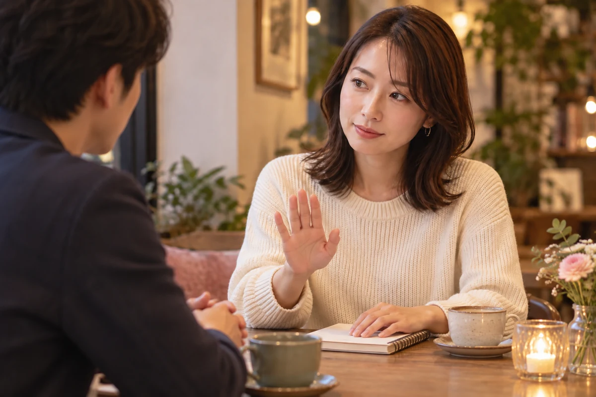 穏やかにプライバシーの境界を伝える女性