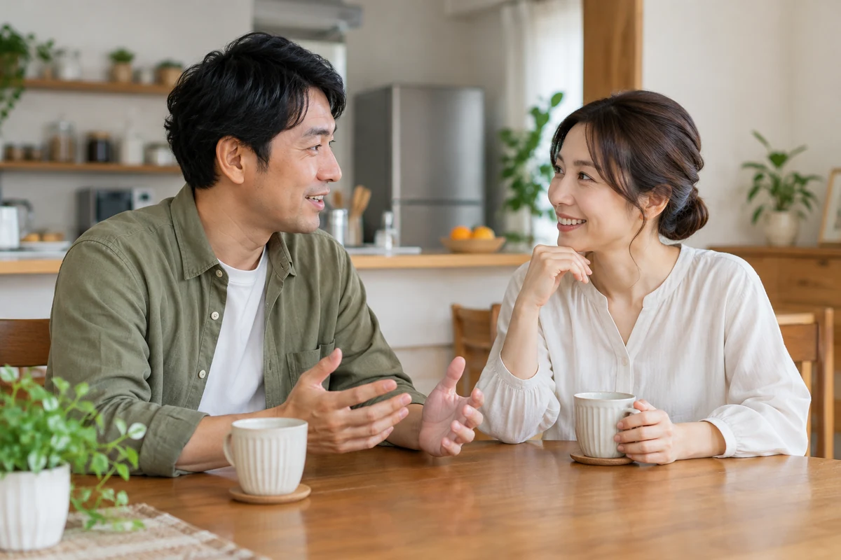 妻の浮気への不安を落ち着いて話す夫婦