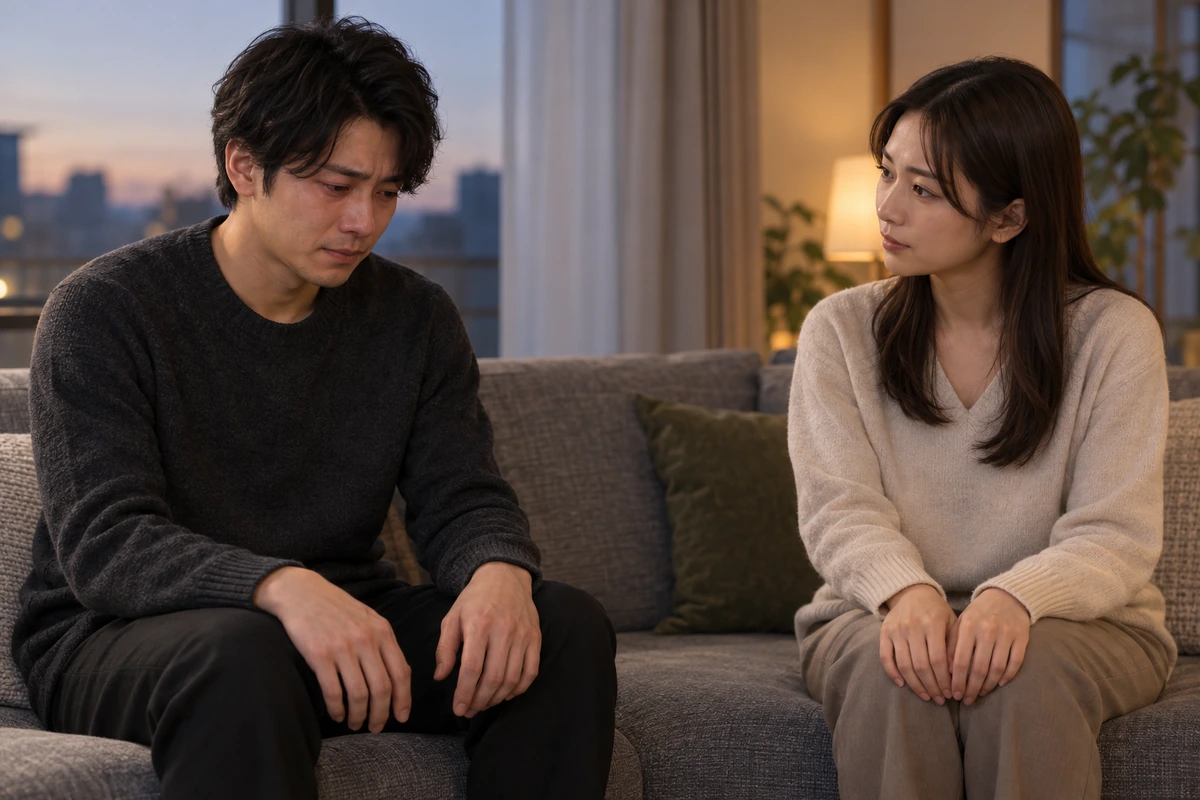 別れ話で涙を見せる相手に静かに向き合う女性