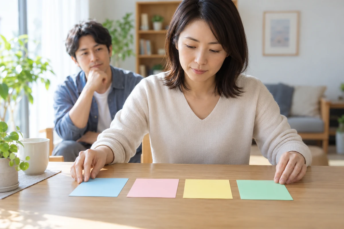 恋人の行動について事実と解釈を整理する女性