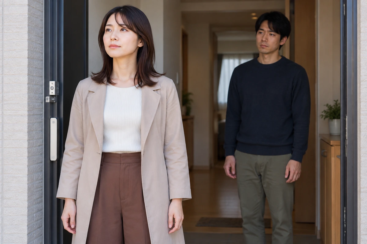 期待を残さず関係を終えて玄関を出る女性