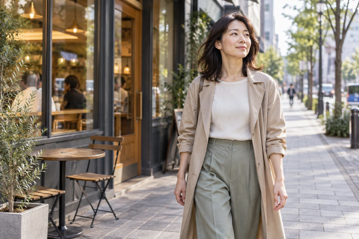 思い出の場所を通り過ぎて前に進む女性