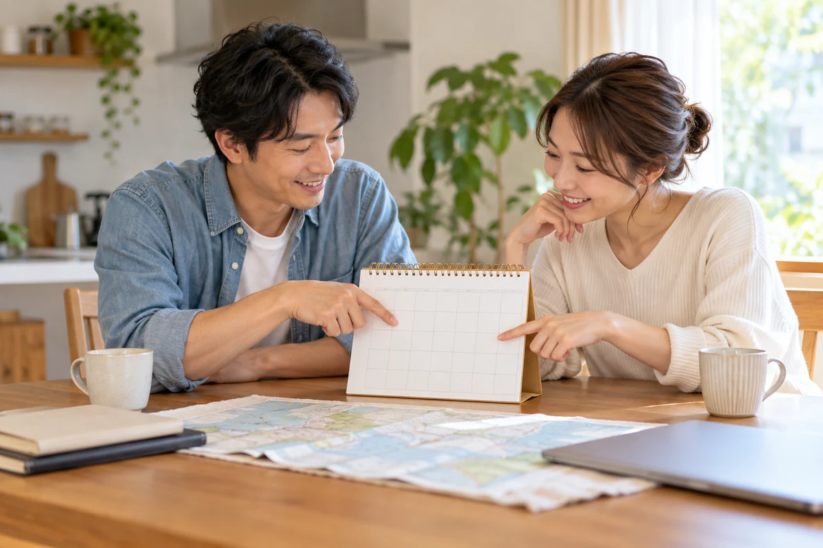 信頼回復のため予定を一緒に確認するカップル
