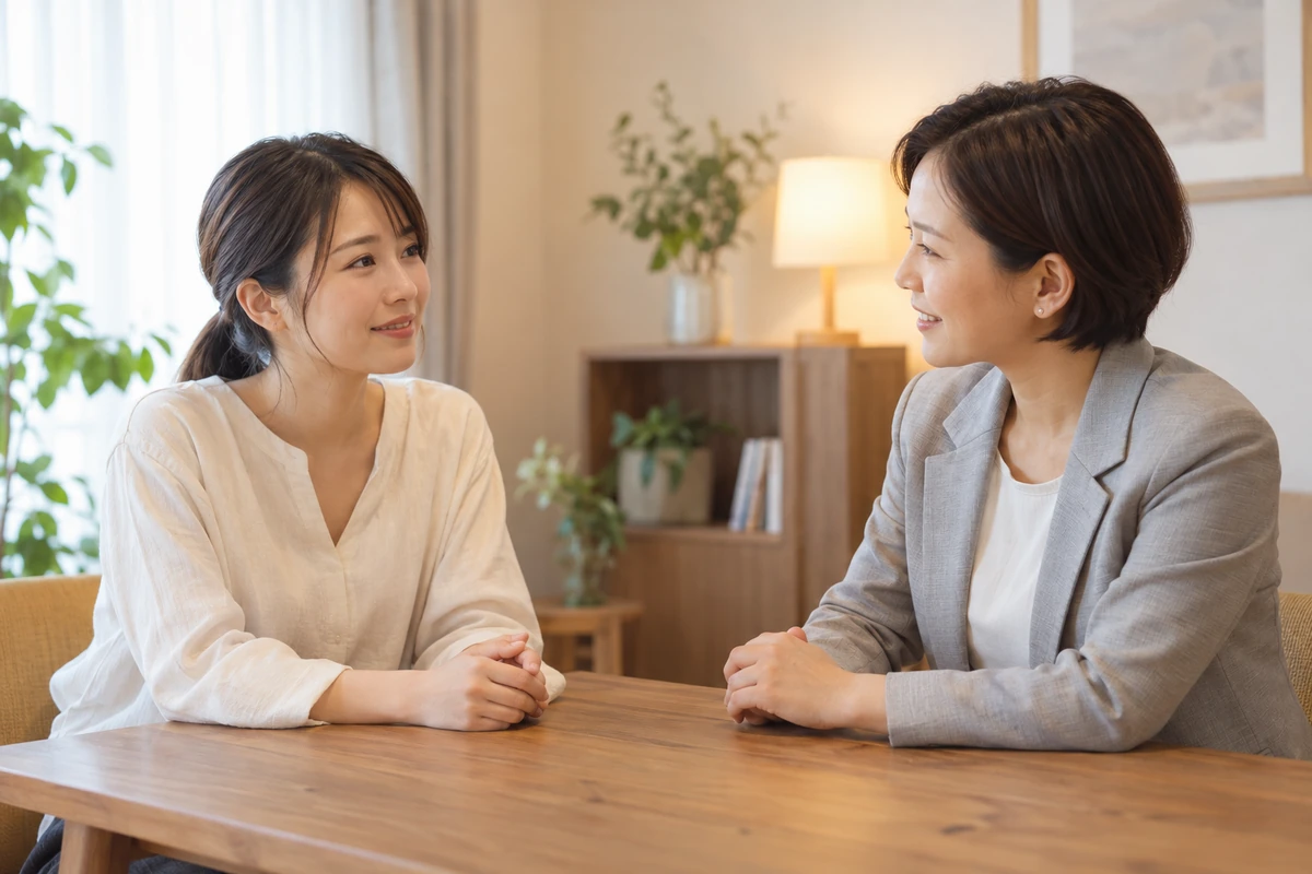 浮気相手との別れを第三者に相談して整理する女性